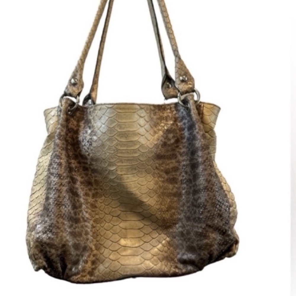 Cavalcanti Women's Brown Leather Tote Bag Reptile Embossing Casual - Picture 14 of 15